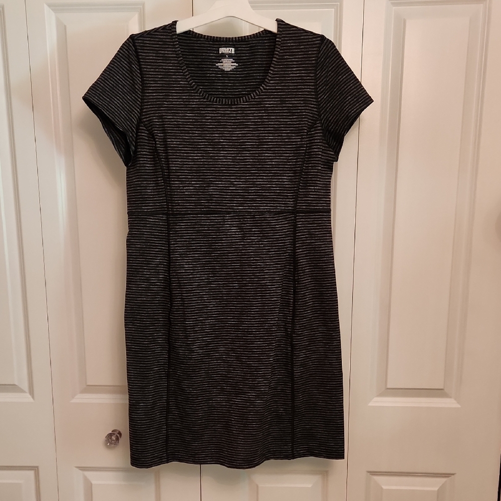 Duluth Trading Co Black and Gray Striped Dress